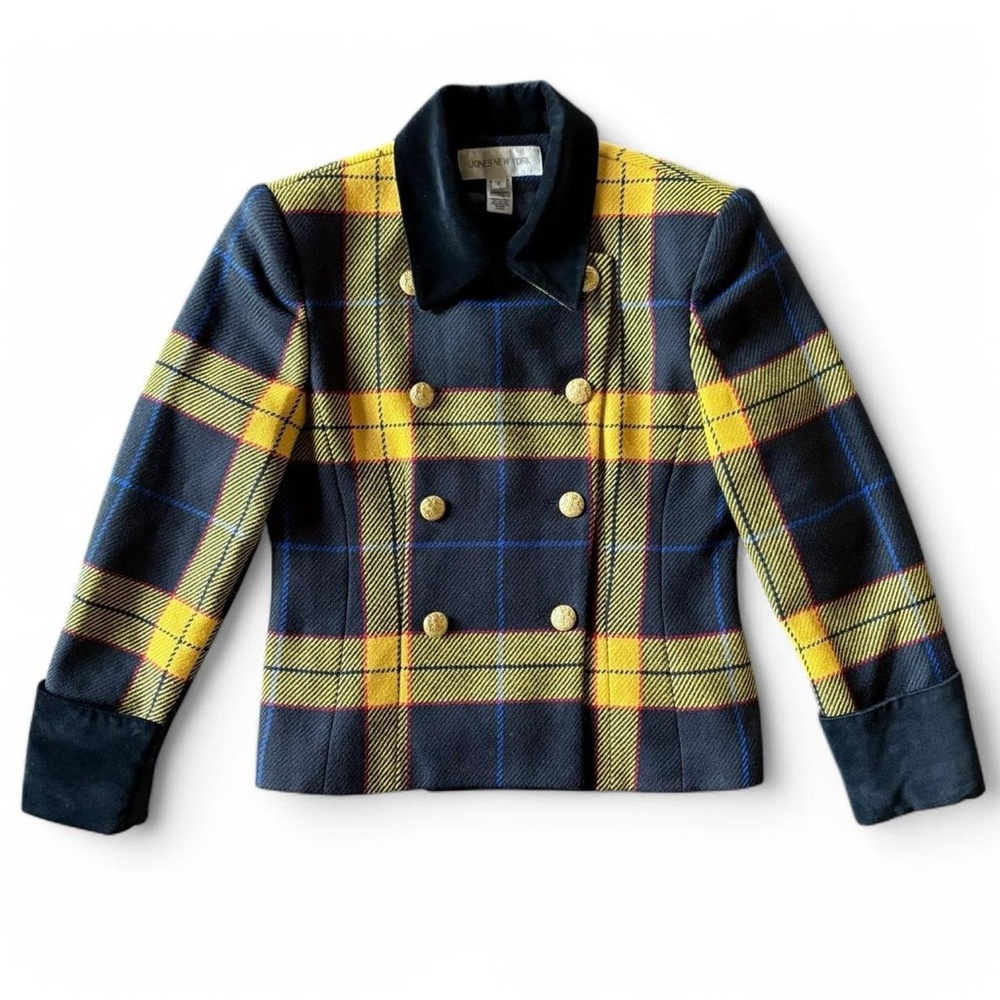 Vintage 90s Clueless Plaid Double Breasted Wool Blazer by Jones New York Size 4